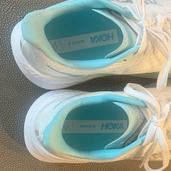 Hoka Mach 6 White and Light Blue Athletic Shoes - Picture 2 of 8